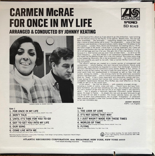 Release: For Once In My Life-Vinyl-US-None-SD 8143, SD8143, 8143-17951299
