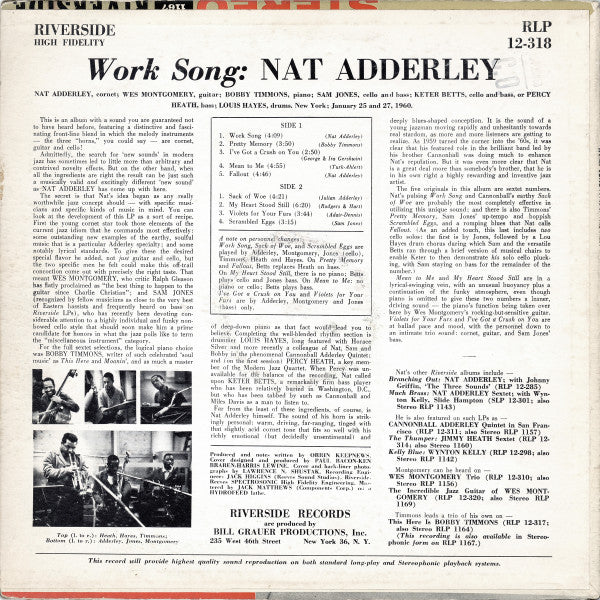 Release: Work Song-Vinyl-US-1961-RLP 12-318, 12-318-15891220