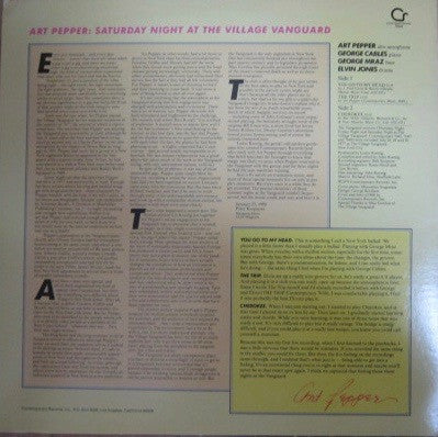 Master Release: Saturday Night At The Village Vanguard by Art Pepper