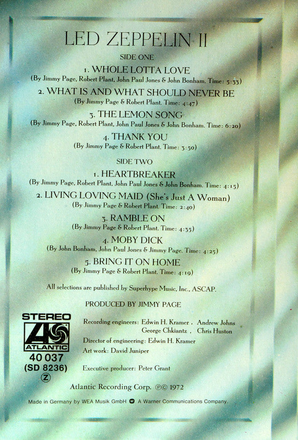 Release: Led Zeppelin II-Vinyl-Germany-None-K 40 037, 40 037, SD 8236-13521915