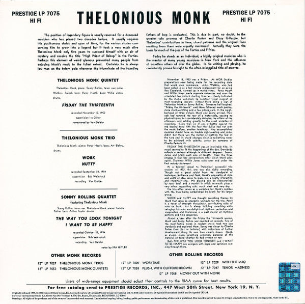 Release: Thelonious Monk / Sonny Rollins-Vinyl-Russia-2022-LP 7075-24058931