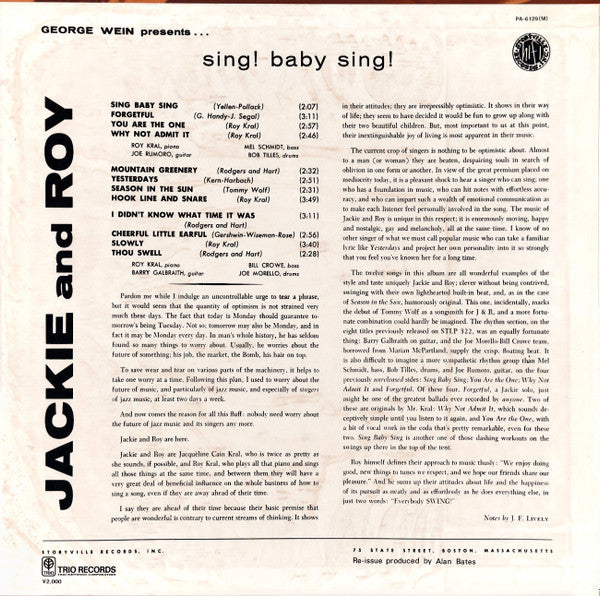 Master Release: Sing! Baby Sing! by Jackie & Roy