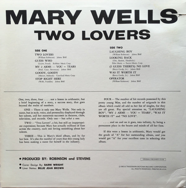 Master Release: Two Lovers by Mary Wells