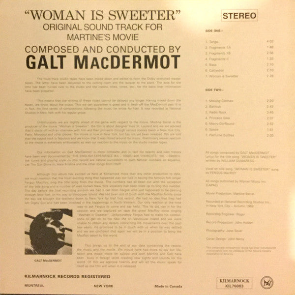 Master Release: Woman Is Sweeter (Original Soundtrack) by Galt MacDermot