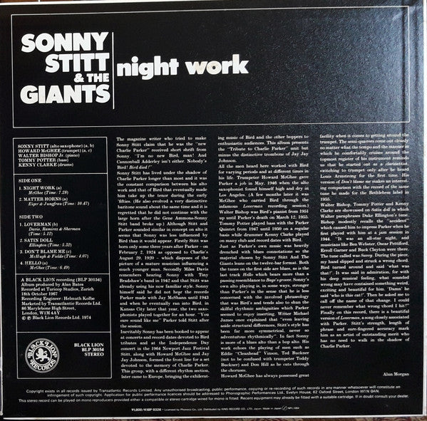 Master Release: Night Work by Sonny Stitt & The Giants