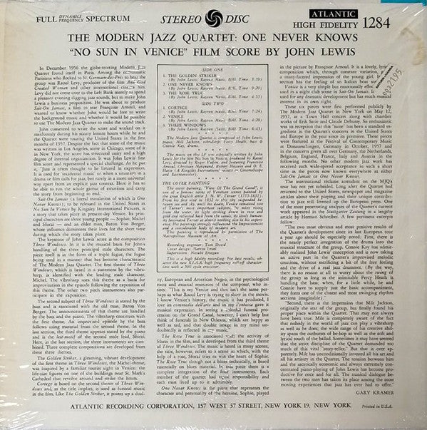 The Modern Jazz Quartet Plays One Never Knows (Original Film Score For “No Sun In Venice”)