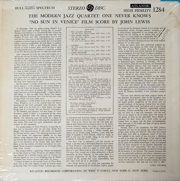 Release: The Modern Jazz Quartet Plays One Never Knows (Original Film Score For “No Sun In Venice”)-Vinyl-US-None-1284-18409849