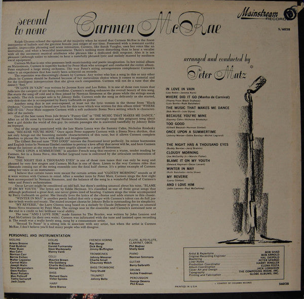 Release: Second To None-Vinyl-US-1964-S/6028, 56028-26567582