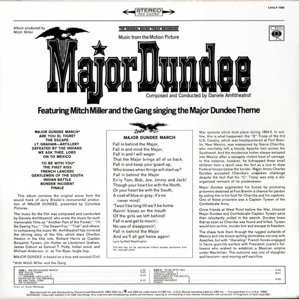 Release: Major Dundee (The Original Sound Track Recording)-Vinyl-Australia-1982-LAALP 1009-15135393
