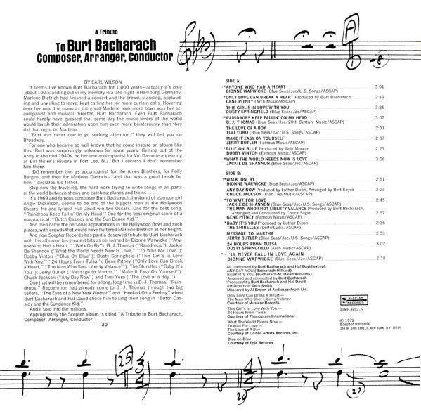 A Tribute To Burt Bacharach Composer, Arranger, Conductor