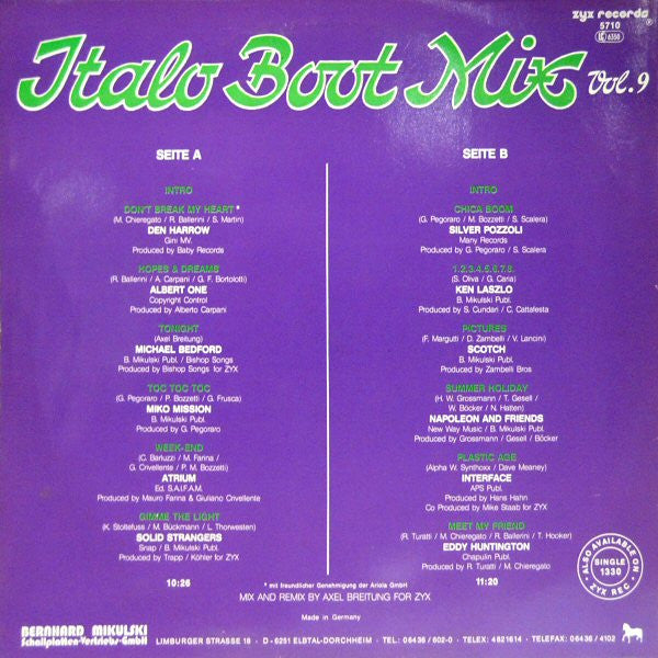 Release: Italo Boot Mix Vol. 9-Vinyl-Germany-1987-5710, ZYX 5710, ZYX REC 5710-23272