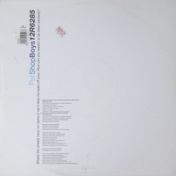 Release: Where The Streets Have No Name (I Can't Take My Eyes Off You) / How Can You Expect To Be Taken Seriously?-Vinyl-UK-1991-12R6285, 2042546-85519